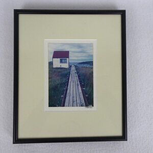 Vintage Print New England Saltbox House Harbor Seascape Framed Miniature Art